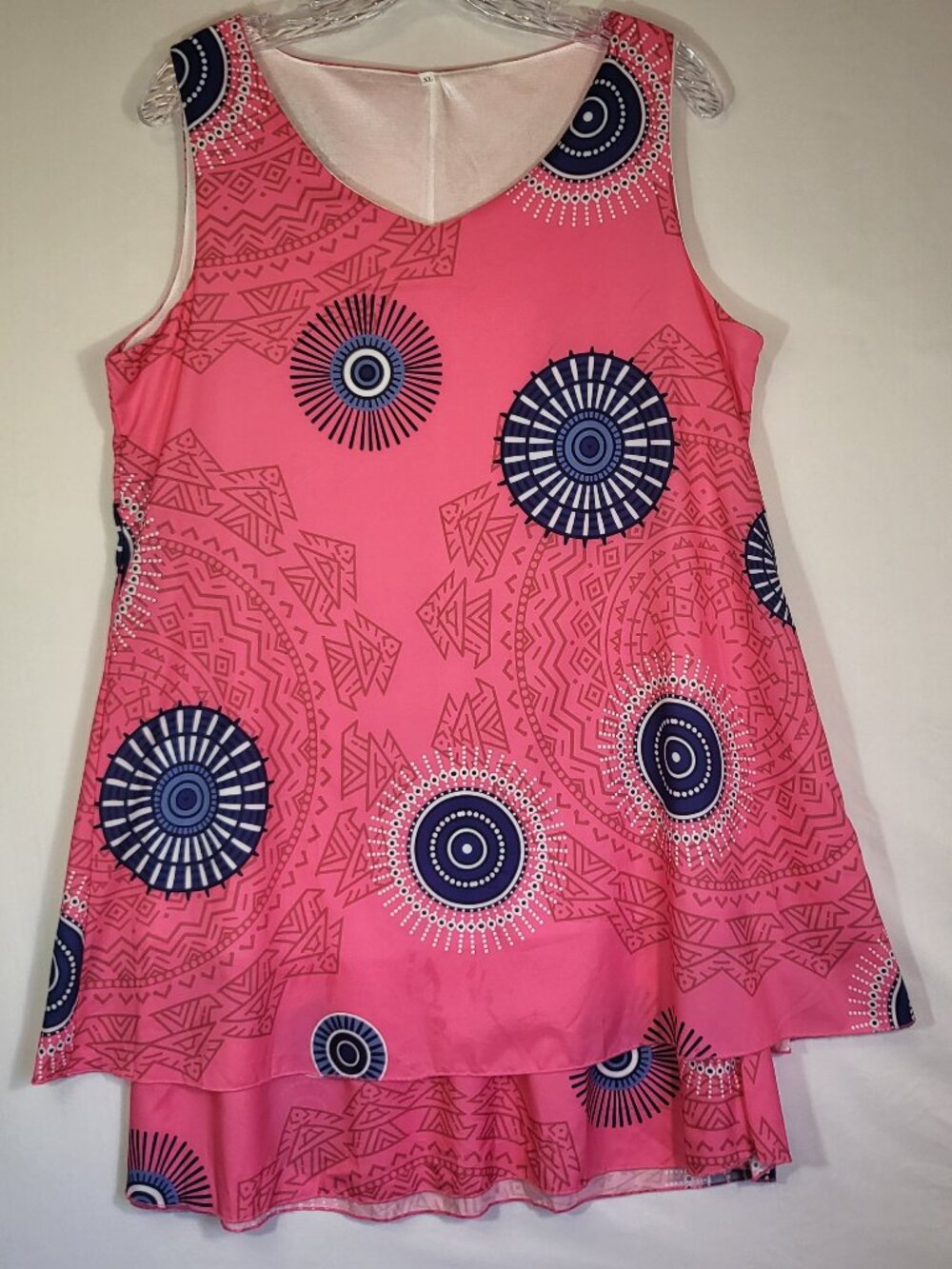 Unbranded Woman's Bohemian Style Tiered Sleeveless Mini Dress Size XL Pink NEW